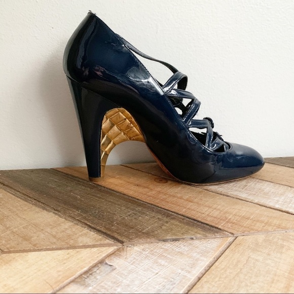 Chanel Blue & Gold Strappy Mary Janes - Picture 9 of 16